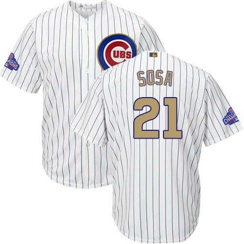 Chicago Cubs #21 Sammy Sosa White(Blue Strip) 2017 Gold Program Cool Base Stitched MLB Jersey