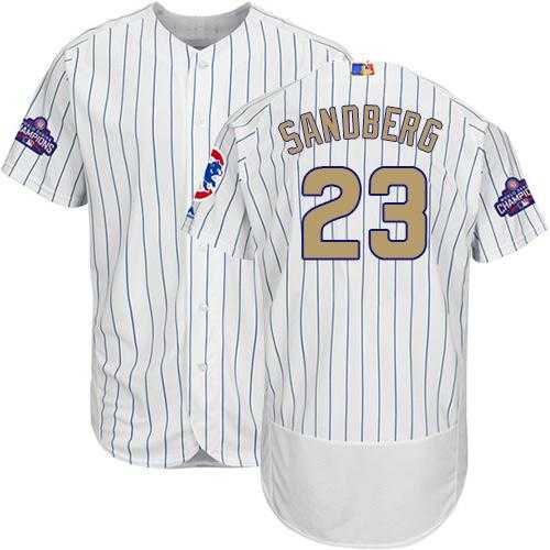 Chicago Cubs #23 Ryne Sandberg White(Blue Strip) Flexbase Authentic 2017 Gold Program Stitched MLB Jersey
