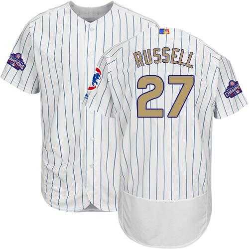 Chicago Cubs #27 Addison Russell White(Blue Strip) Flexbase Authentic 2017 Gold Program Stitched MLB Jersey