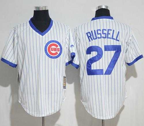 Chicago Cubs #27 Addison Russell White Strip Home Cooperstown Stitched MLB Jersey