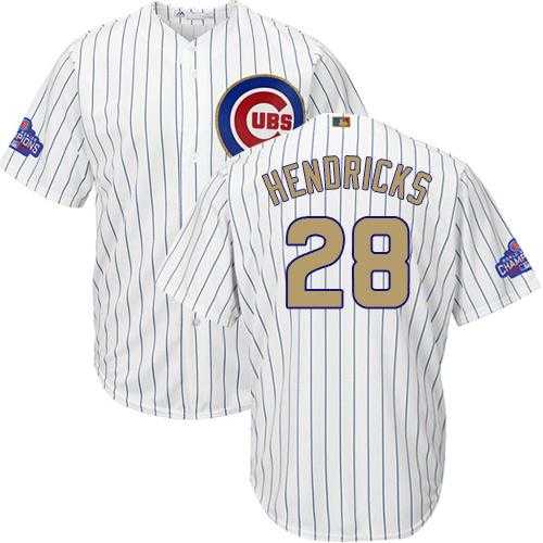 Chicago Cubs #28 Kyle Hendricks White(Blue Strip) 2017 Gold Program Cool Base Stitched MLB Jersey