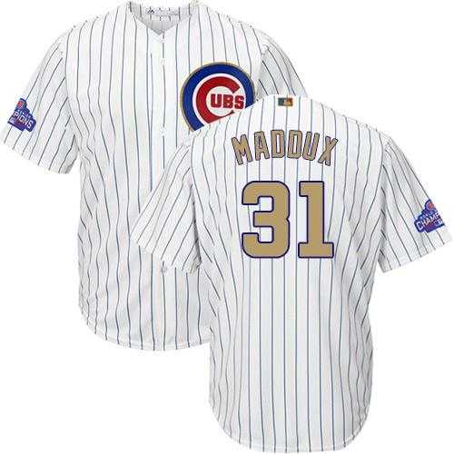 Chicago Cubs #31 Greg Maddux White(Blue Strip) 2017 Gold Program Cool Base Stitched MLB Jersey
