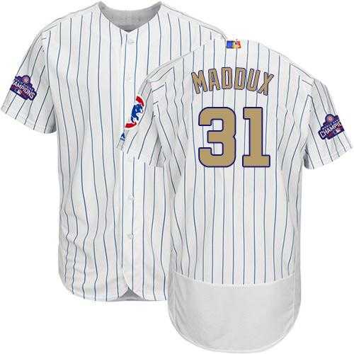 Chicago Cubs #31 Greg Maddux White(Blue Strip) Flexbase Authentic 2017 Gold Program Stitched MLB Jersey