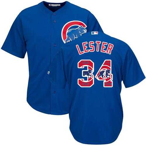 Chicago Cubs #34 Jon Lester Blue Team Logo Fashion Stitched MLB Jersey