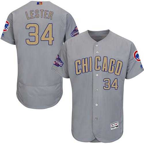 Chicago Cubs #34 Jon Lester Grey Flexbase Authentic 2017 Gold Program Stitched MLB Jersey