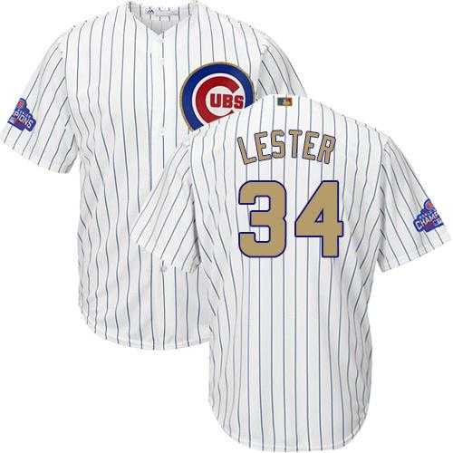 Chicago Cubs #34 Jon Lester White(Blue Strip) 2017 Gold Program Cool Base Stitched MLB Jersey