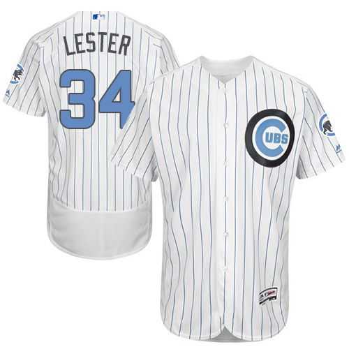 Chicago Cubs #34 Jon Lester White(Blue Strip) Flexbase Authentic Collection Father's Day Stitched MLB Jersey
