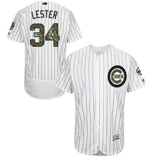 Chicago Cubs #34 Jon Lester White(Blue Strip) Flexbase Authentic Collection Memorial Day Stitched MLB Jersey