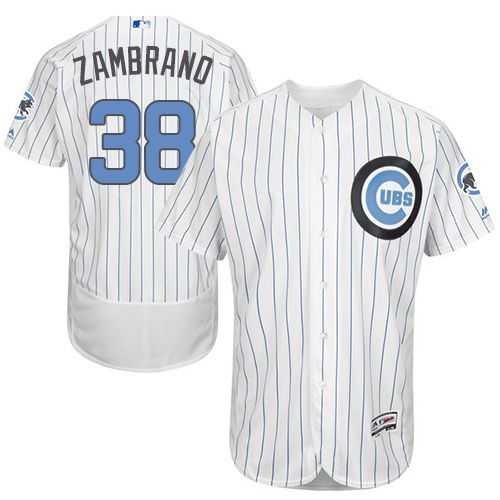 Chicago Cubs #38 Carlos Zambrano White(Blue Strip) Flexbase Authentic Collection Father's Day Stitched MLB Jersey