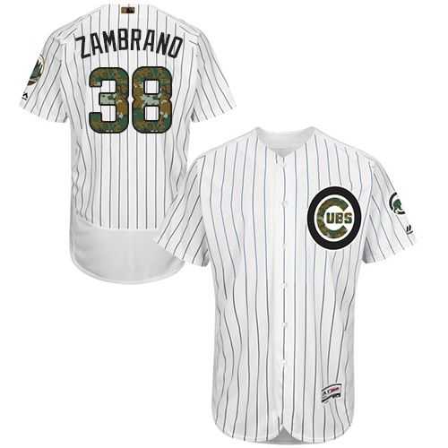 Chicago Cubs #38 Carlos Zambrano White(Blue Strip) Flexbase Authentic Collection Memorial Day Stitched MLB Jersey