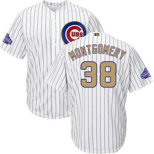 Chicago Cubs #38 Mike Montgomery White(Blue Strip) 2017 Gold Program Cool Base Stitched MLB Jersey