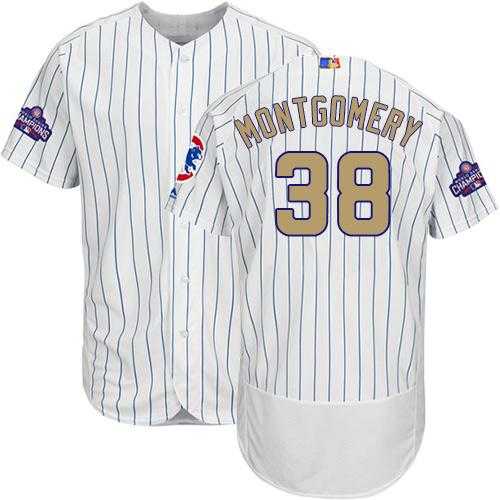 Chicago Cubs #38 Mike Montgomery White(Blue Strip) Flexbase Authentic 2017 Gold Program Stitched MLB Jersey