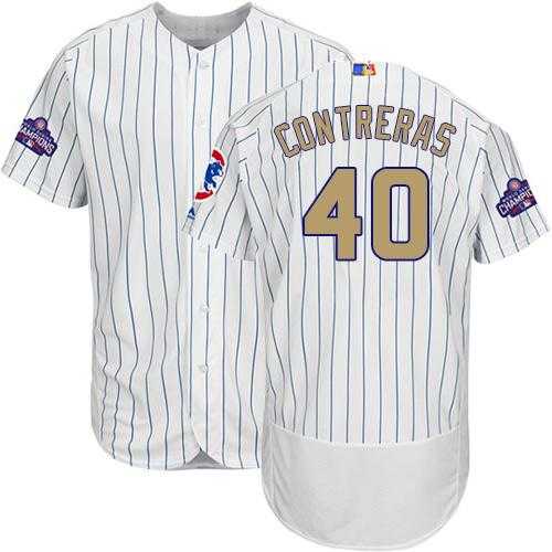 Chicago Cubs #40 Willson Contreras White(Blue Strip) Flexbase Authentic 2017 Gold Program Stitched MLB Jersey