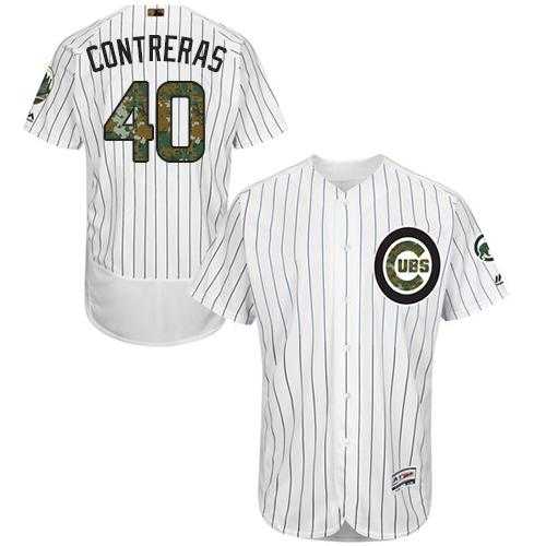 Chicago Cubs #40 Willson Contreras White(Blue Strip) Flexbase Authentic Collection Memorial Day Stitched MLB Jersey