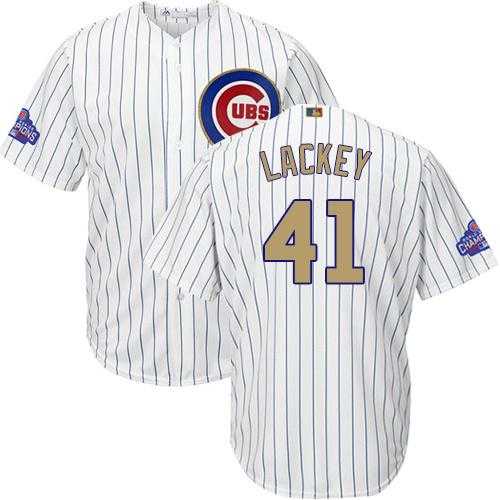 Chicago Cubs #41 John Lackey White(Blue Strip) 2017 Gold Program Cool Base Stitched MLB Jersey