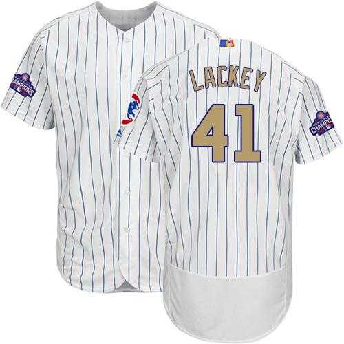 Chicago Cubs #41 John Lackey White(Blue Strip) Flexbase Authentic 2017 Gold Program Stitched MLB Jersey