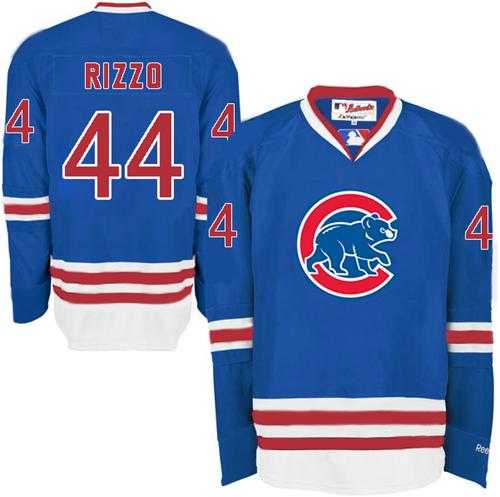 Chicago Cubs #44 Anthony Rizzo Blue Long Sleeve Stitched MLB Jersey