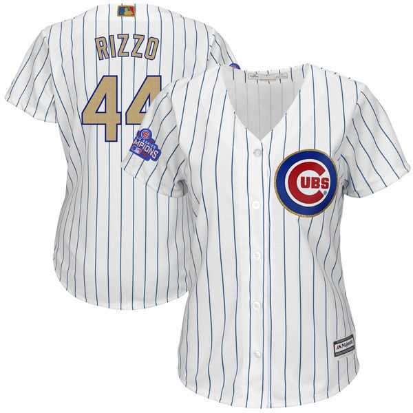 Women Chicago Cubs #44 Anthony Rizzo White 2017 Gold Program Cool Base Stitched MLB Jersey