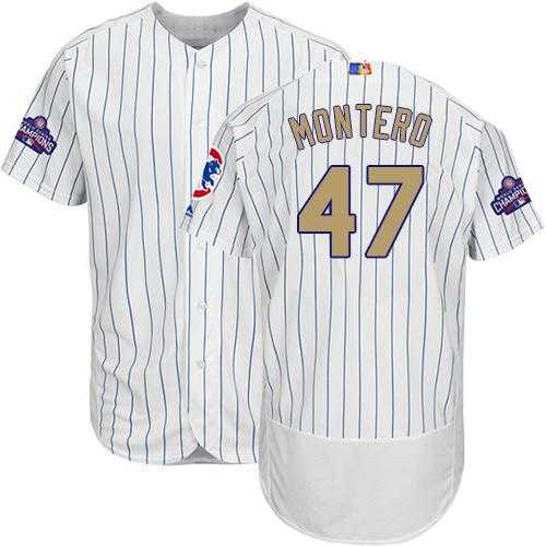 Chicago Cubs #47 Miguel Montero White(Blue Strip) Flexbase Authentic 2017 Gold Program Stitched MLB Jersey