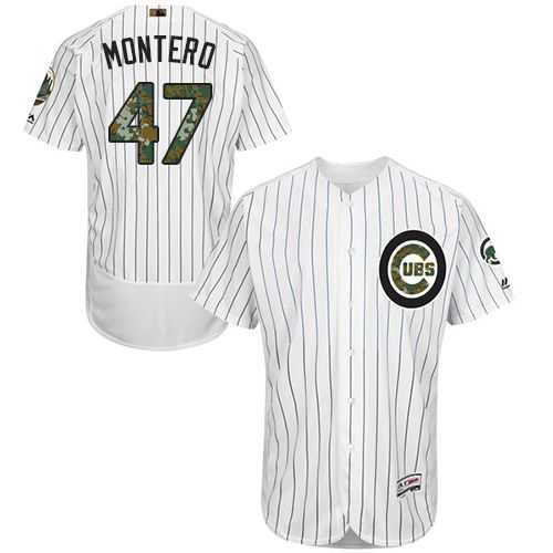 Chicago Cubs #47 Miguel Montero White(Blue Strip) Flexbase Authentic Collection Memorial Day Stitched MLB Jersey