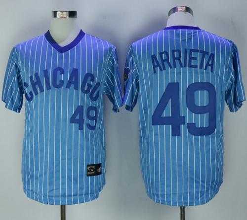 Chicago Cubs #49 Jake Arrieta Blue(White Strip) Cooperstown Throwback Stitched MLB Jersey