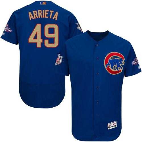 Chicago Cubs #49 Jake Arrieta Blue Flexbase Authentic 2017 Gold Program Stitched MLB Jersey