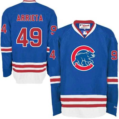 Chicago Cubs #49 Jake Arrieta Blue Long Sleeve Stitched MLB Jersey