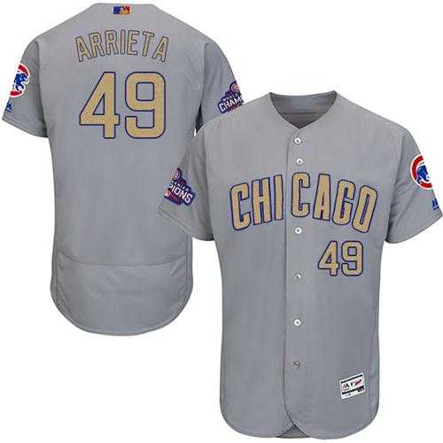 Chicago Cubs #49 Jake Arrieta Grey Flexbase Authentic 2017 Gold Program Stitched MLB Jersey