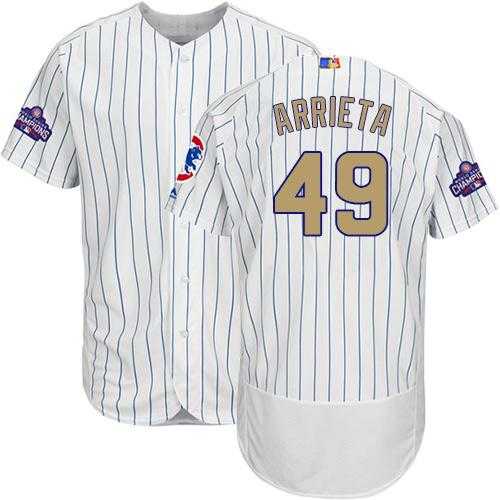 Chicago Cubs #49 Jake Arrieta White(Blue Strip) Flexbase Authentic 2017 Gold Program Stitched MLB Jersey