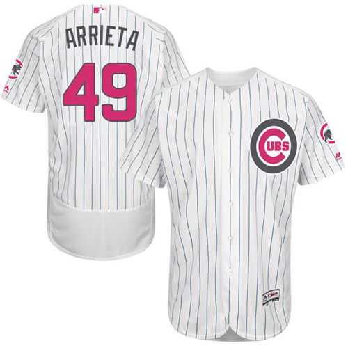 Chicago Cubs #49 Jake Arrieta White(Blue Strip) Flexbase Authentic Collection Mother's Day Stitched MLB Jersey