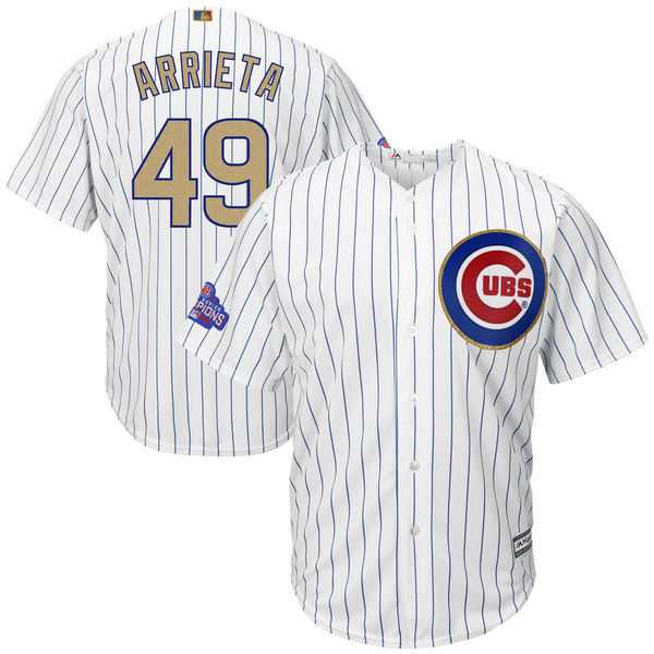Chicago Cubs #49 Jake Arrieta White 2017 Gold Program Cool Base Stitched MLB Jersey