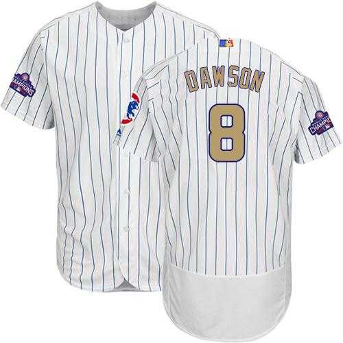 Chicago Cubs #8 Andre Dawson White(Blue Strip) Flexbase Authentic 2017 Gold Program Stitched MLB Jersey