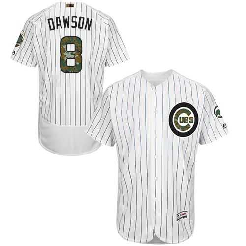 Chicago Cubs #8 Andre Dawson White(Blue Strip) Flexbase Authentic Collection Memorial Day Stitched MLB Jersey