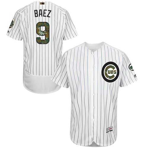 Chicago Cubs #9 Javier Baez White(Blue Strip) Flexbase Authentic Collection Memorial Day Stitched MLB Jersey