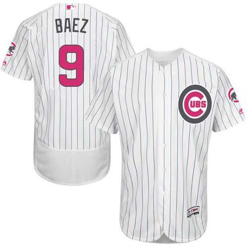 Chicago Cubs #9 Javier Baez White(Blue Strip) Flexbase Authentic Collection Mother's Day Stitched MLB Jersey