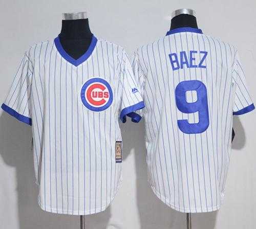 Chicago Cubs #9 Javier Baez White Strip Home Cooperstown Stitched MLB Jersey
