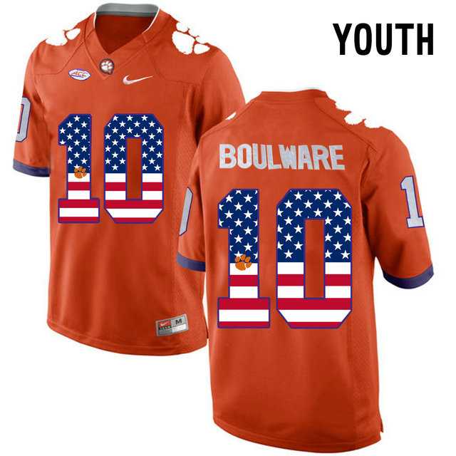Clemson Tigers #10 Ben Boulware Orange USA Flag Youth College Football Jersey