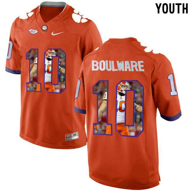 Clemson Tigers #10 Ben Boulware Orange With Portrait Print Youth College Football Jersey2