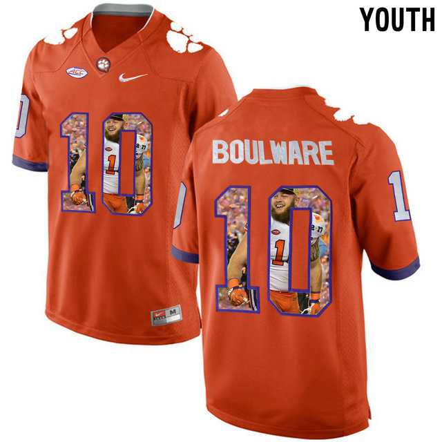 Clemson Tigers #10 Ben Boulware Orange With Portrait Print Youth College Football Jersey3
