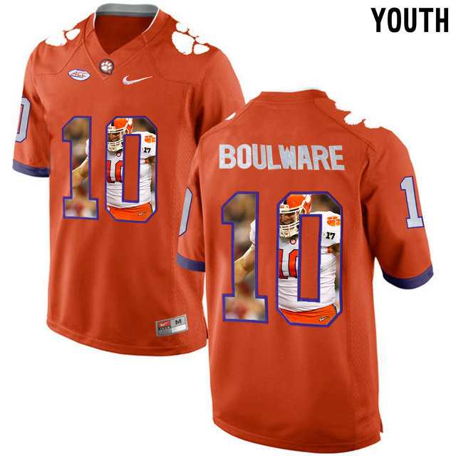 Clemson Tigers #10 Ben Boulware Orange With Portrait Print Youth College Football Jersey4