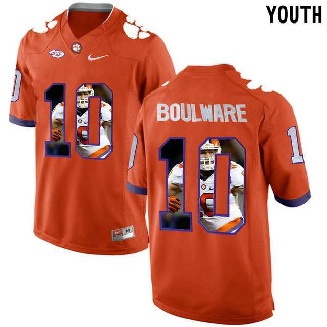 Clemson Tigers #10 Ben Boulware Orange With Portrait Print Youth College Football Jersey5