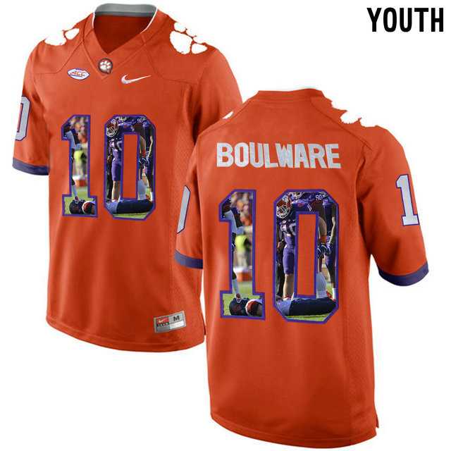 Clemson Tigers #10 Ben Boulware Orange With Portrait Print Youth College Football Jersey7
