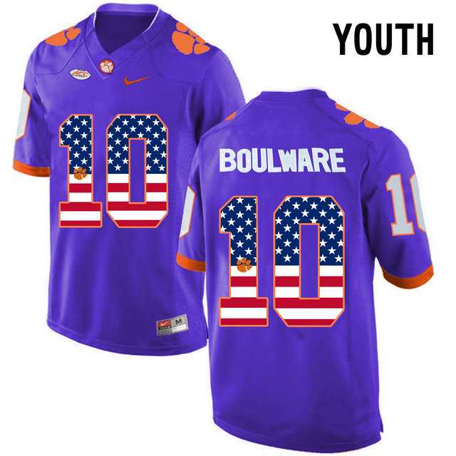 Clemson Tigers #10 Ben Boulware Purple USA Flag Youth College Football Jersey