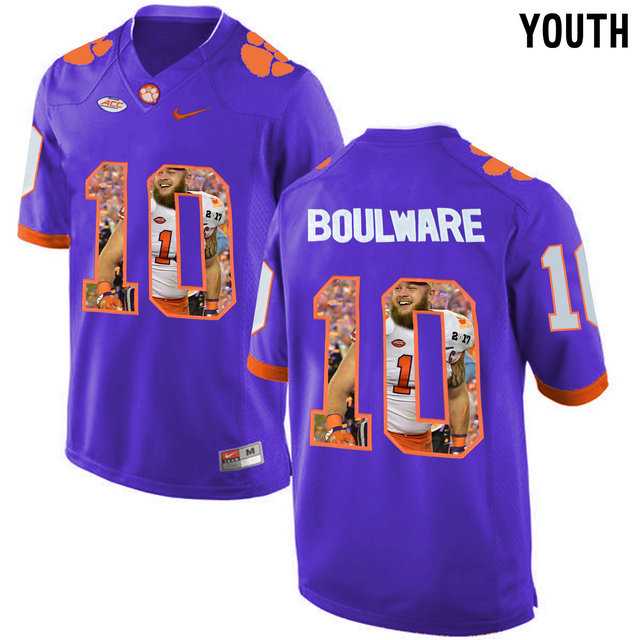 Clemson Tigers #10 Ben Boulware Purple With Portrait Print Youth College Football Jersey3