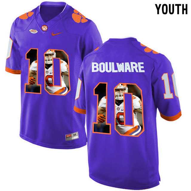 Clemson Tigers #10 Ben Boulware Purple With Portrait Print Youth College Football Jersey5