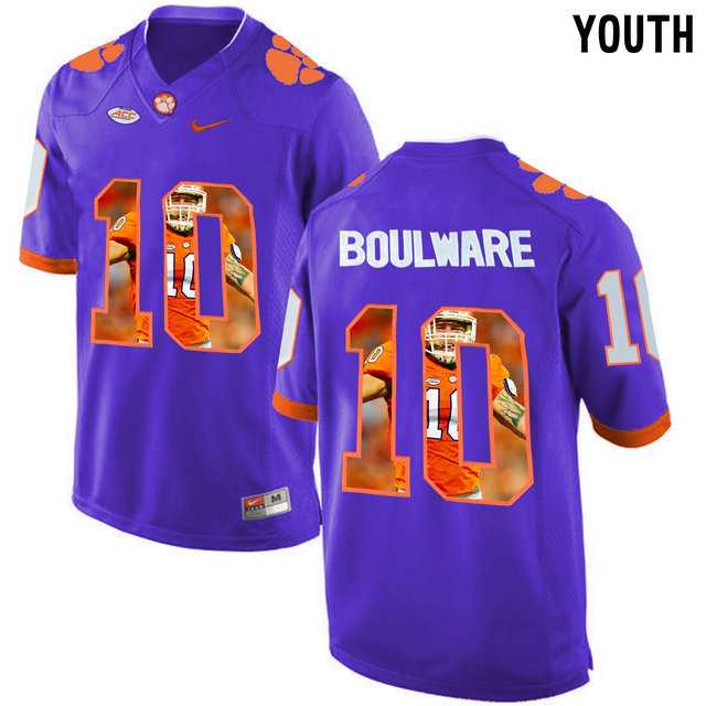 Clemson Tigers #10 Ben Boulware Purple With Portrait Print Youth College Football Jersey6