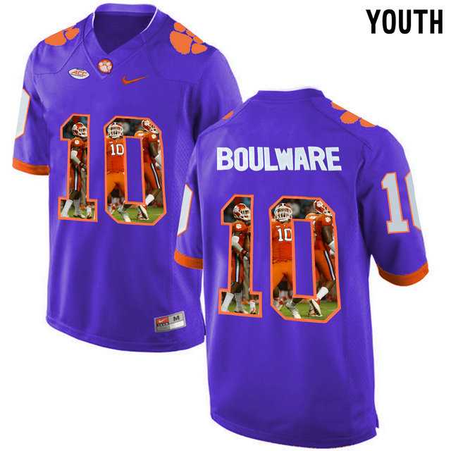 Clemson Tigers #10 Ben Boulware Purple With Portrait Print Youth College Football Jersey7