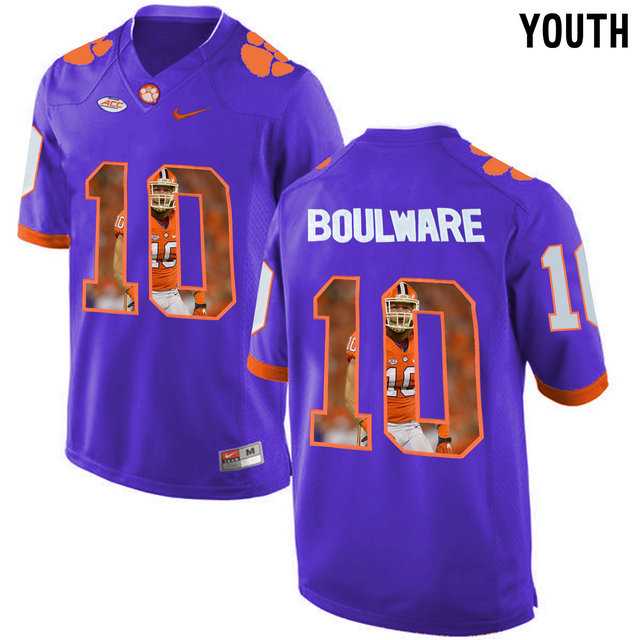 Clemson Tigers #10 Ben Boulware Purple With Portrait Print Youth College Football Jersey9