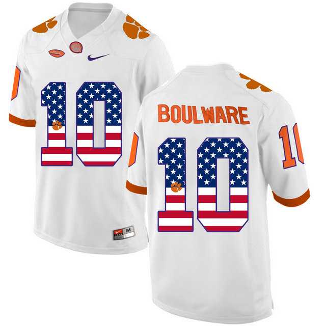 Clemson Tigers #10 Ben Boulware White USA Flag Youth College Football Jersey