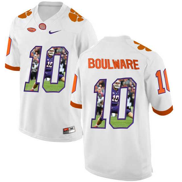 Clemson Tigers #10 Ben Boulware White With Portrait Print College Football Jersey